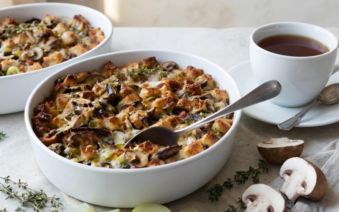 Mushroom and Leek Bread Pudding