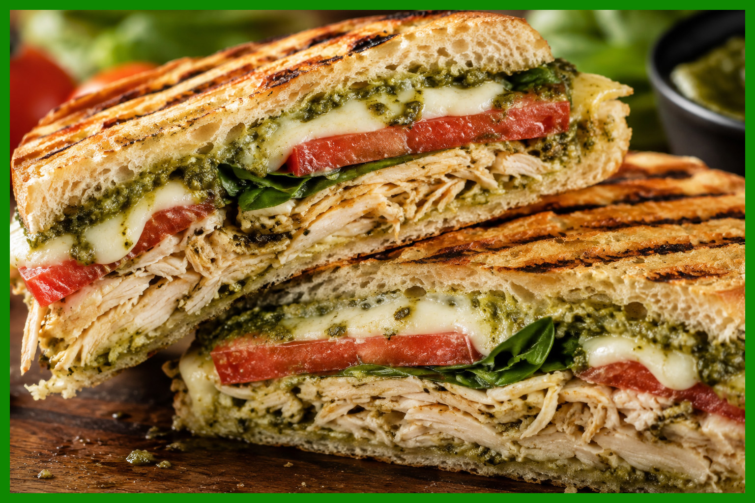 Caprese Pesto Basil Panini with Shredded Chicken Caprese Pesto Basil Panini with Shredded Chicken